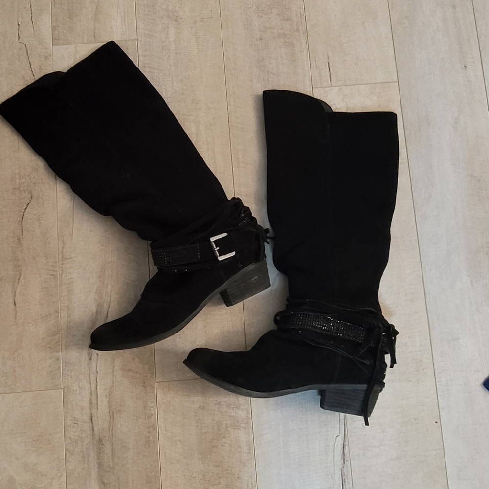 Naughty Monkey Leather Tall Boots w A Touch of Sparkle ✨ Sz 8.5